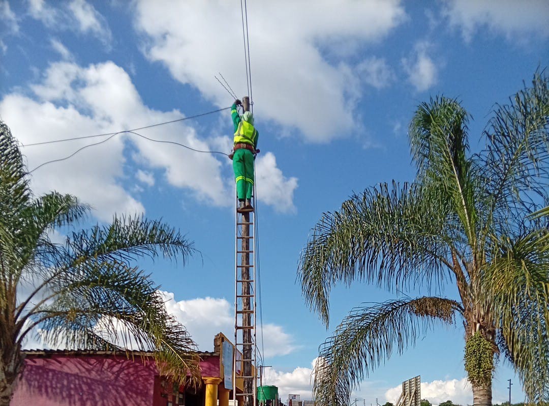 Telecoms technician on pole